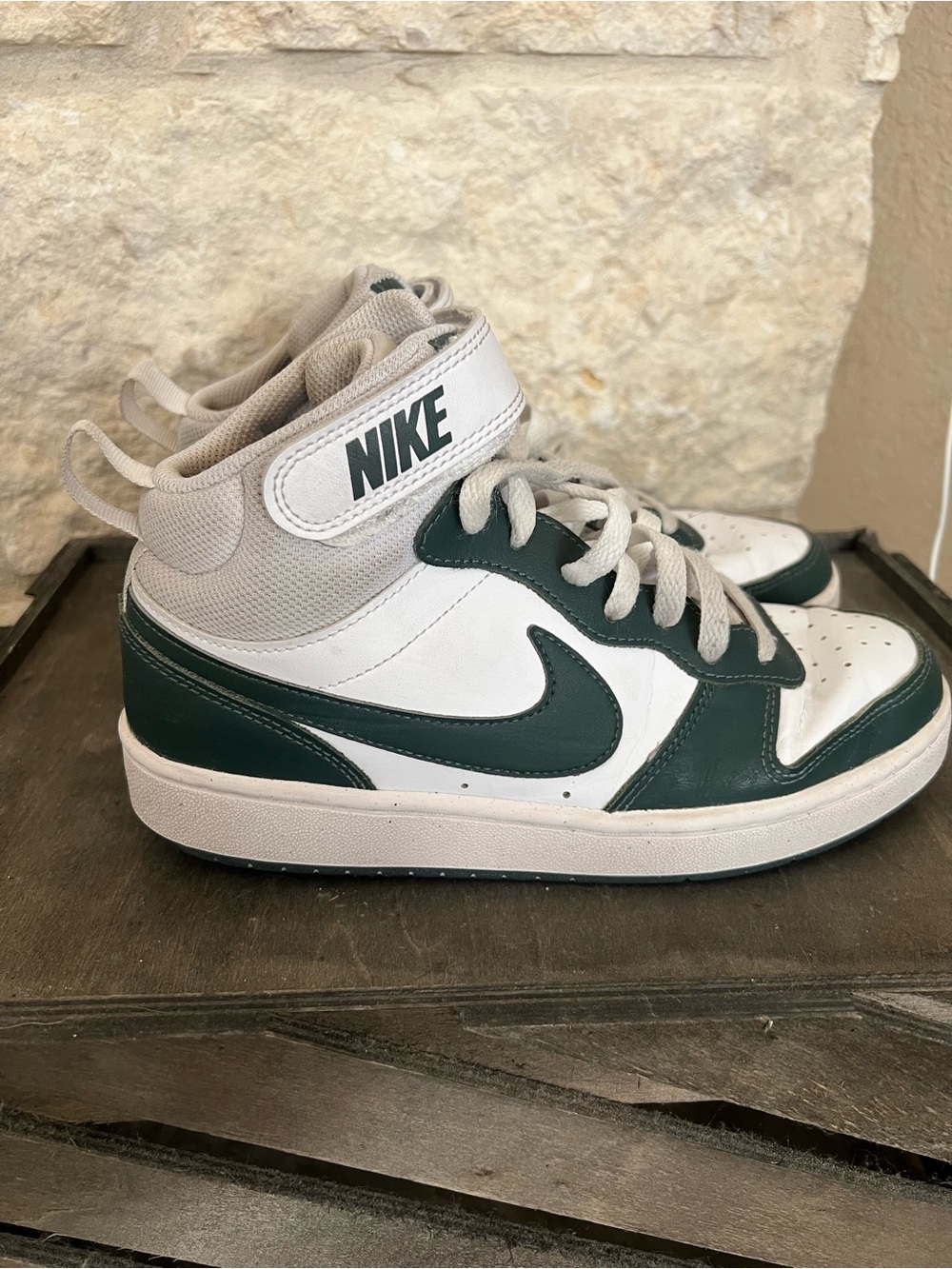 Nike court Borough Mid White and Forest Green High-Top Sneakers